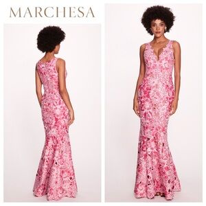 MARCHESA NOTTE Anthousai Floral-Appliqué Mermaid Gown